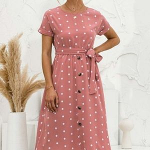 NWOT XL pink polka dot A-line midi dress